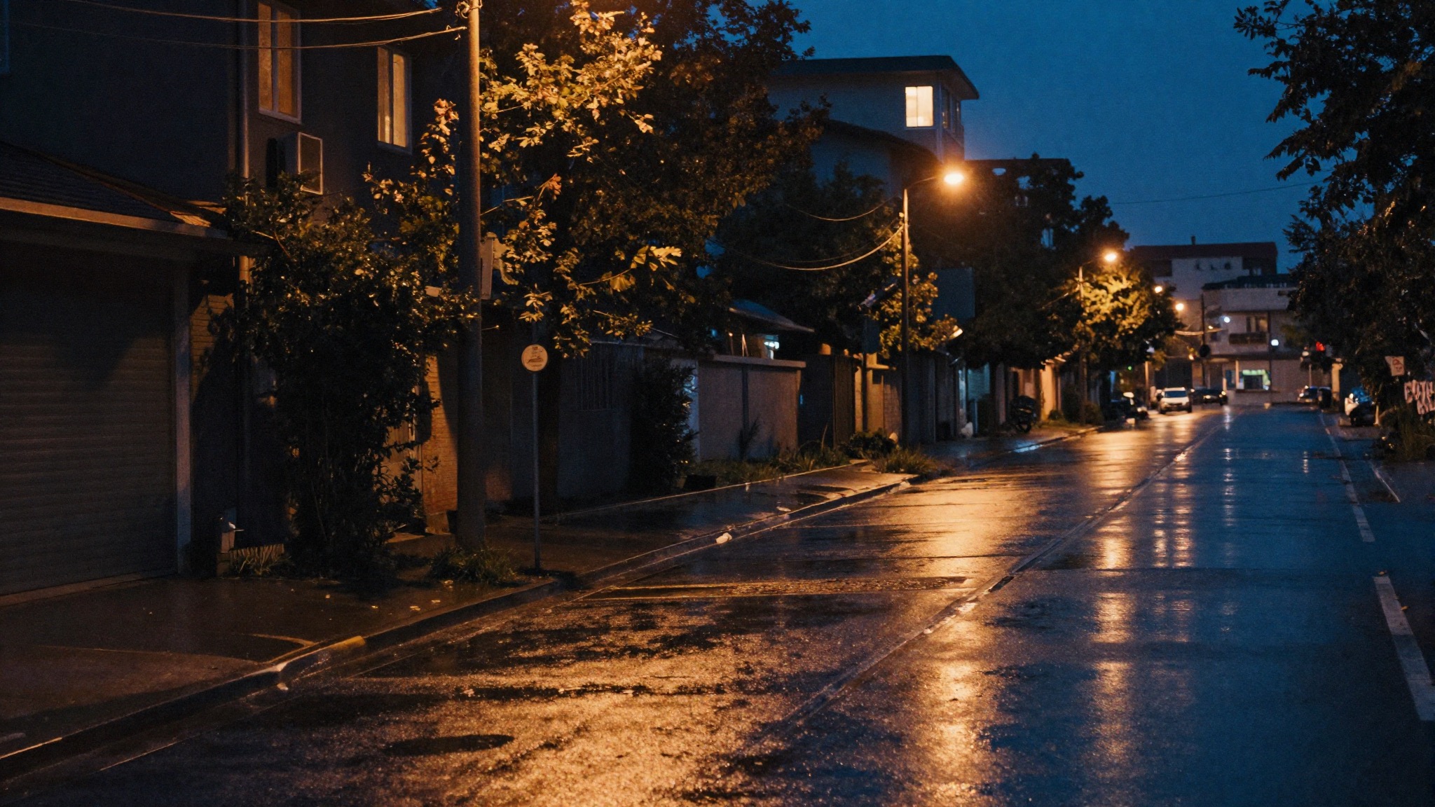 A streetlamp in a wet alley at dawn, after the summer rains have passed (Image: AI-generated)